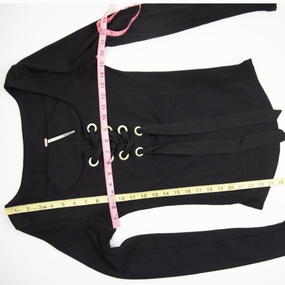 Free People Looking Back Shirt Long Sleeve Lace-Up Black Top Size Small - Picture 4 of 6